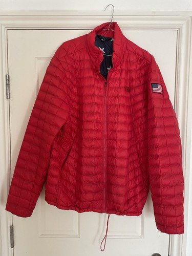 Red north face puffer jacket - red,